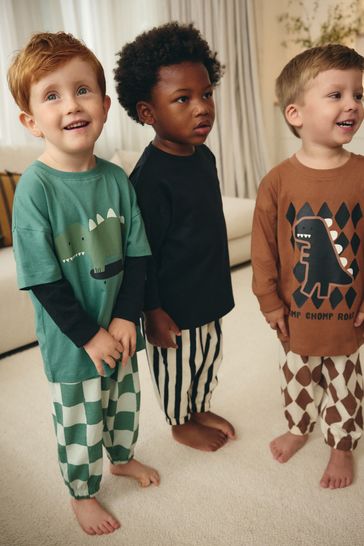 Buy Green Black Rust Checkerboard Oversized 100 Cotton Pyjamas 3 Pack 9mths 10yrs from Next Netherlands