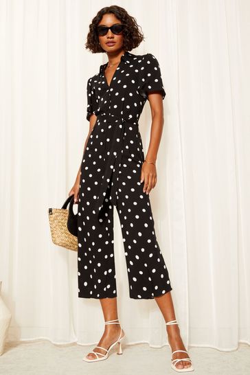 Buy Friends Like These Black Petite Collar Button Through Culotte Jumpsuit from Next Denmark