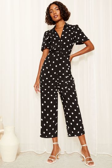 Buy Friends Like These Black Petite Collar Button Through Culotte Jumpsuit from Next Denmark