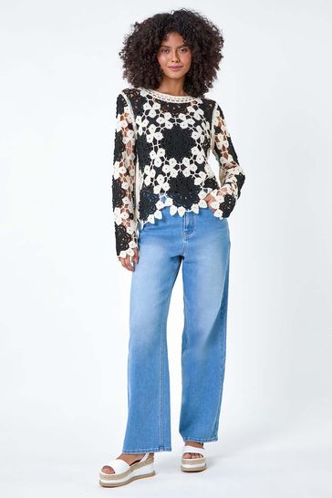 Buy Dusk Floral Crochet Knit Jumper from the Laura Ashley online shop