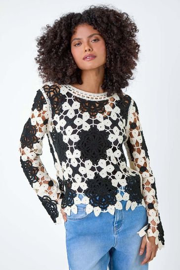 Black crochet knit jumper outlet