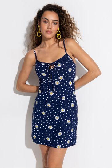 Pour Moi Navy Blue Daisy Strappy Jersey Beach Dress with LENZING™ ECOVERO™ Viscose