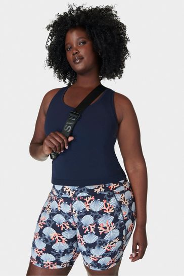 Blue Coral Print Power 6" Biker Shorts