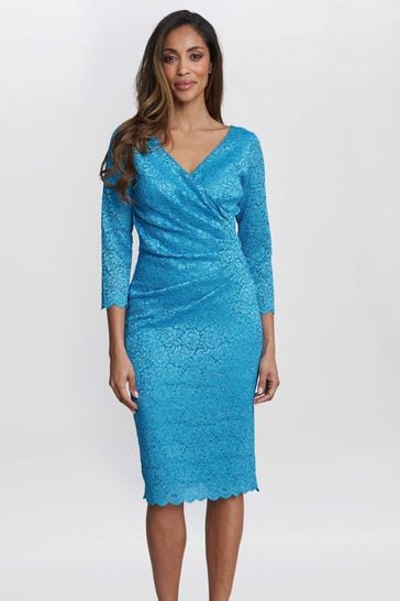 Buy Gina Bacconi Blue Melody Lace Wrap Dress from Next Bahrain