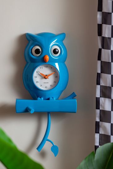 Karlsson Bright Blue Owl Pendulum ABS Wall Clock