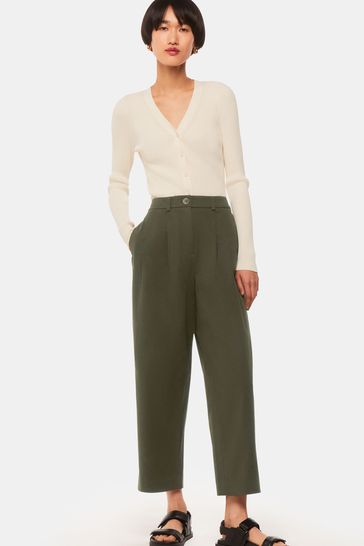 Buy Whistles Khaki Green Petite Bethany Cotton Barrel Trousers from Next Bahrain