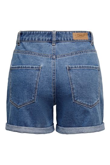 ONLY Mid Blue 100 Cotton High Waisted Denim Mom Shorts