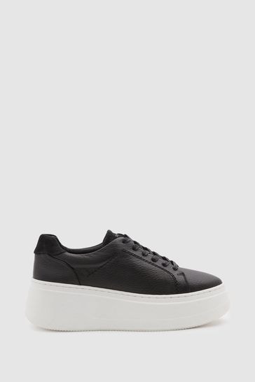 Reiss Black Connie Platform Leather Trainers