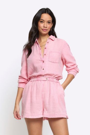 River Island Pink Linen Feel Double Faced Shorts
