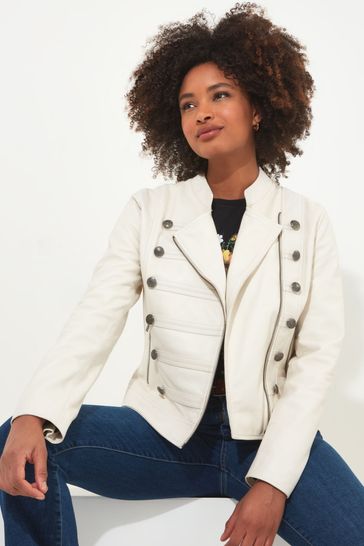 Joe Browns Cream Mandarin Collar Cropped Leather Jacket