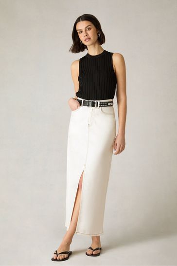 Buy Ro Zo Cream Petite Denim Midi Skirt from Next Cyprus