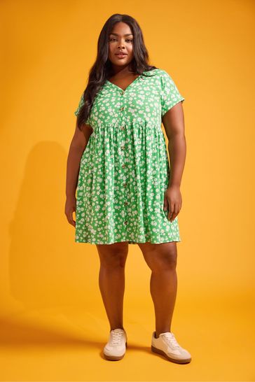 Buy Yours Curve 100 Cotton Ditsy Floral Print Button Front Smock Dress from the Laura Ashley online shop