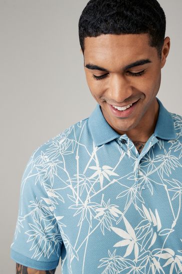 Buy Blue White 100 Cotton Short Sleeve Print Polo Shirt from Next Bahrain