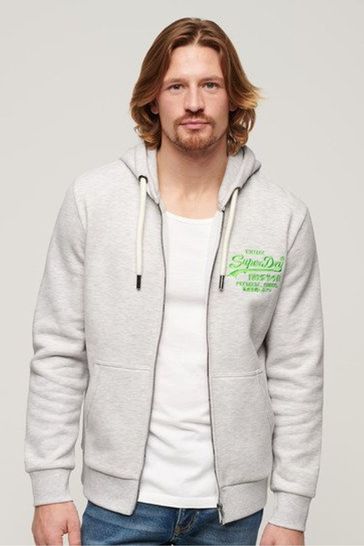 Superdry Grey Neon Vintage Logo Zip Hoodie