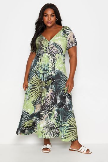 Yours Curve Green Leaf Print Wrap Maxi Dress