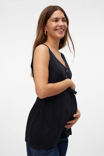 Mamalicious Black Maternity Button Front Sleeveless Dress With Nursing Function
