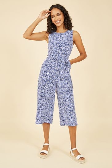 Mela Blue Ditsy Floral Print Culotte Jumpsuit