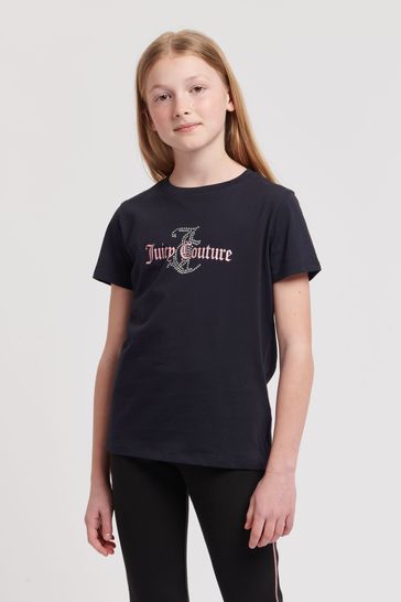 Juicy Couture Girls Blue Diamante Classic Fit T-Shirt