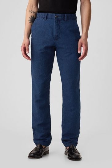 Gap Navy/Blue Linen Blend Slim Fit Trousers