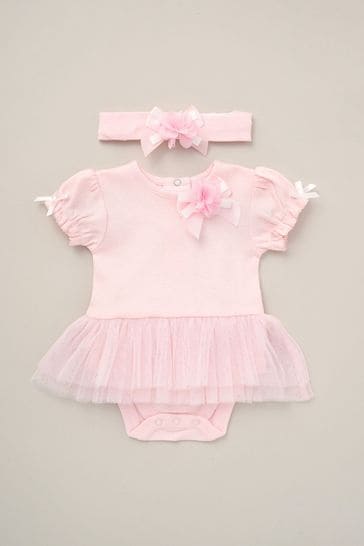 Rock-A-Bye Baby Boutique Pink Ribbon Detail Bodysuit & Headband Outfit Set