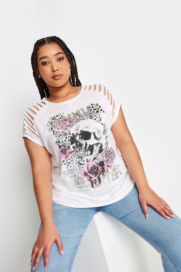 Yours Curve White Cut Out Butterfly Embellished T-Shirt