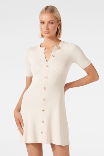 Forever New Cream Jolie Button Knit Mini Dress