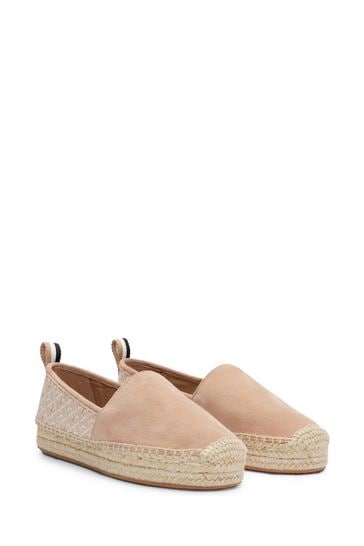 BOSS Brown Suede Slip-On Espadrilles With Embroidered Monograms