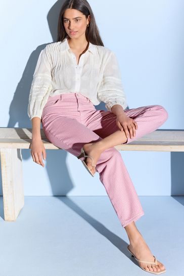 Buy Pink Stripe 100 Cotton Straight Leg Jeans from Next Bahrain