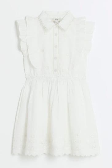 River Island White Girls 3D Frill Shirt dress