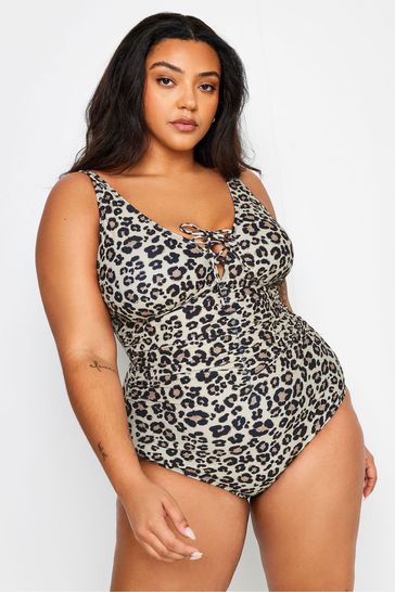 Buy Yours Curve Black Plunge Leopard Print Swimsuit from Next Kuwait