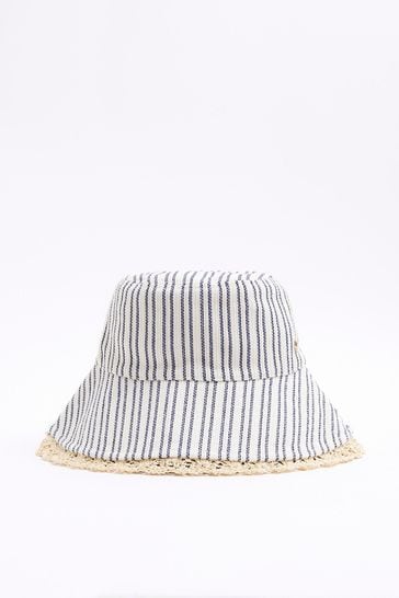 Sombrero azul de rayas de algodón de River Island