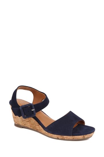 Blue shop leather wedges