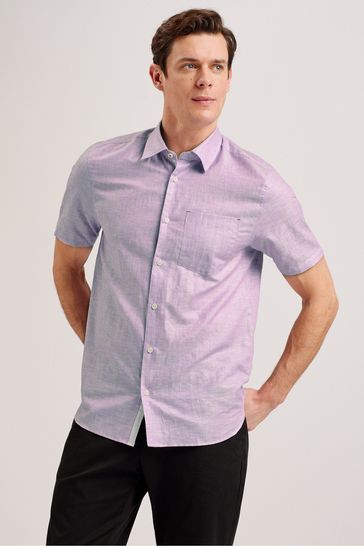 Ted Baker Purple Palomas Short Sleeve Linen Cotton Shirt