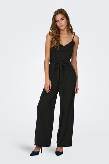 ONLY Black Ruffle Cami Tie Front Jumpsuit