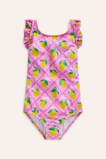 Boden Pink Frill Crossback Lemon Swimsuit