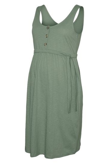 Mamalicious Green Maternity Button Front Mini Dress With Nursing Function