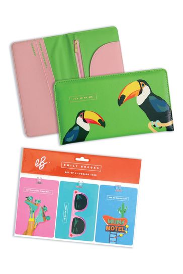 Emily Brooks Toucan Travel Wallet & Set of 3 Luggage Tags Set