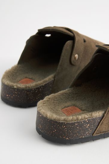 Buy Khaki Green Borg Lined Closed Toe Mules from Next Netherlands