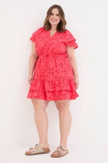FatFace Red Broderie Dress