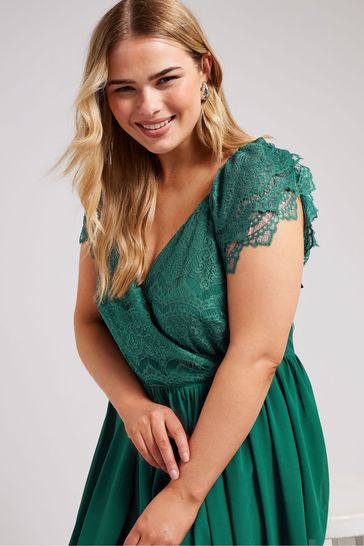 Buy Yours Curve Green Lace Wrap Maxi Dress from Next Bahrain