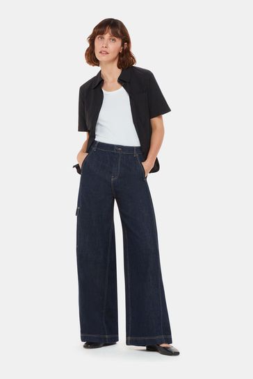 Whistles Blue Wide Leg Cargo Jeans