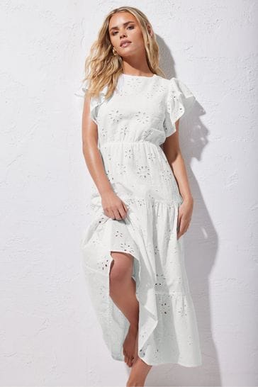 PixieGirl Petite White Frill Sleeve Embrodiered Maxi Dress