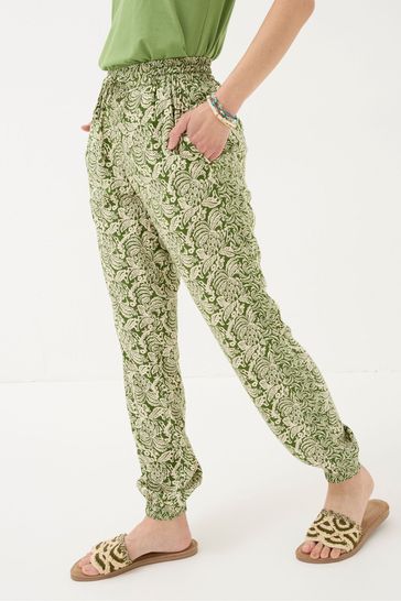FatFace Green Damask Floral Cuffed Trousers