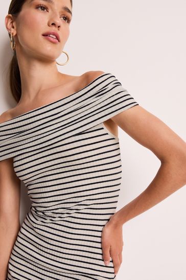 Striped bardot dress cheap