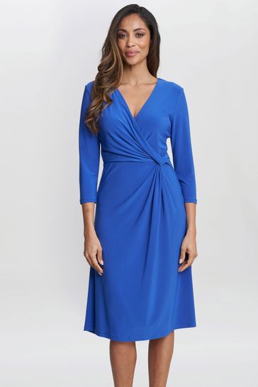 Gina Bacconi Blue Antonia Jersey Wrap Dress