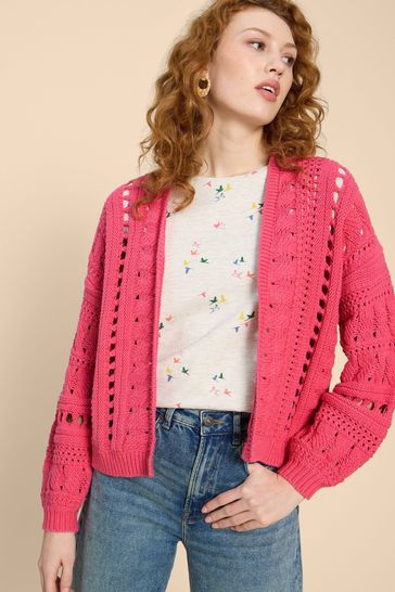White Stuff Pink Casey Crochet Cardigan