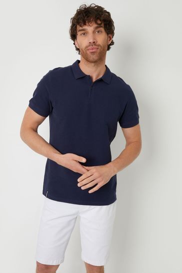 Threadbare Blue Waffle Cotton Jersey Polo Shirt