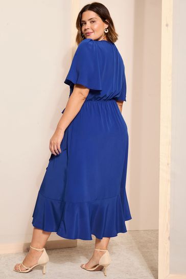 Blue chiffon midi dress hot sale
