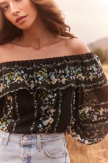 Chiffon bardot top new arrivals