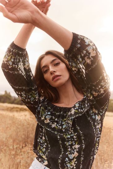Black chiffon bardot top best sale